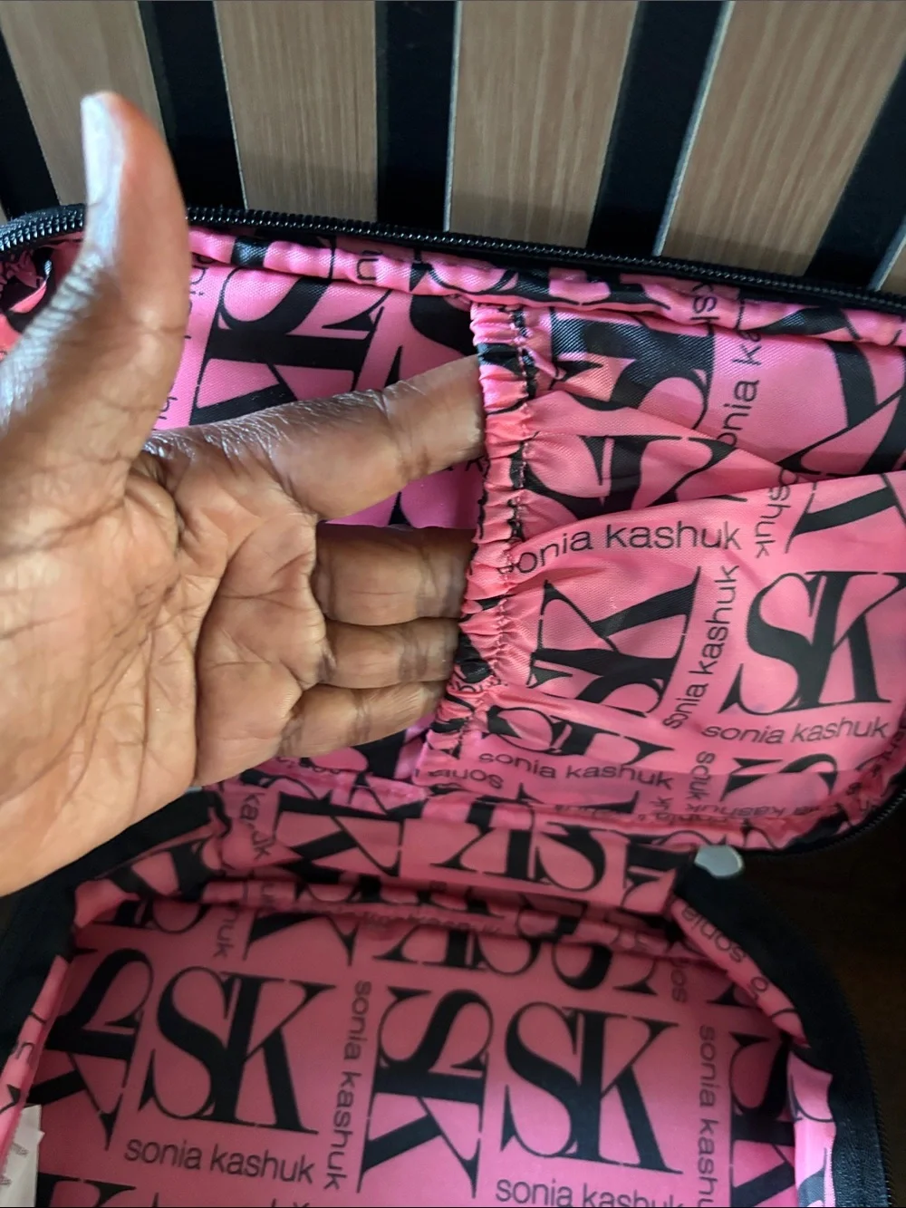 Sonia Kashuk Black & Pink Patterned Cosmetic Case with Handle
